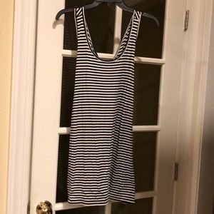 Black/white striped tank dress w/criss-cross back
